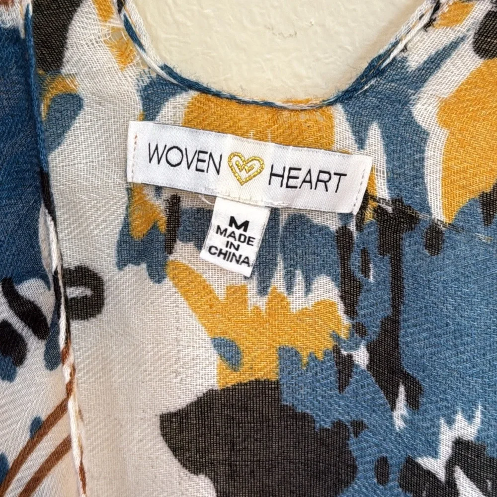 Woven Heart GOLD BLUE BROWN KIMONO W/ TASSELS‎